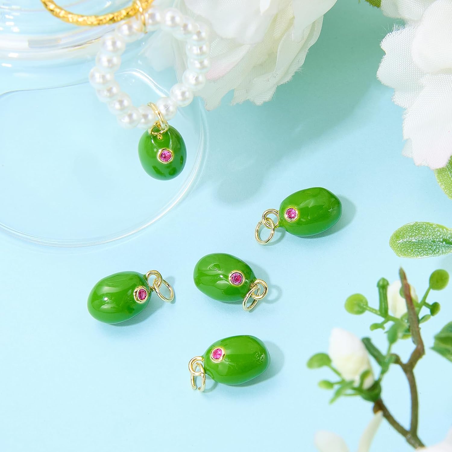 5Pcs Fruit Pear Charms for Jewelry Making Cute Green Food Brass Crystal Enamel Charms Cubic Zirconia Pendant with Jump Ring for Bracelet Necklace Earring DIY Supplies - Image 4