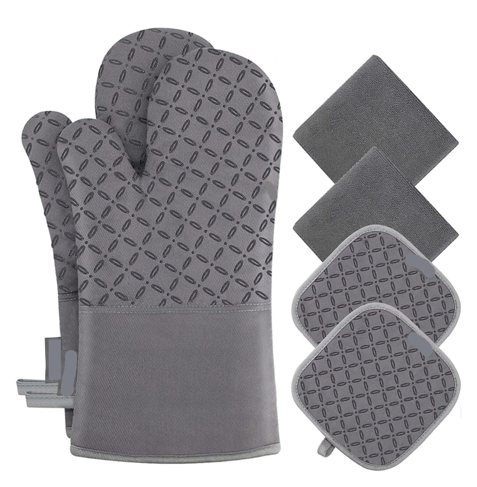 Genérico Set de Guantes de Horno de 6 Piezas, Silicona Microfibra, Gris