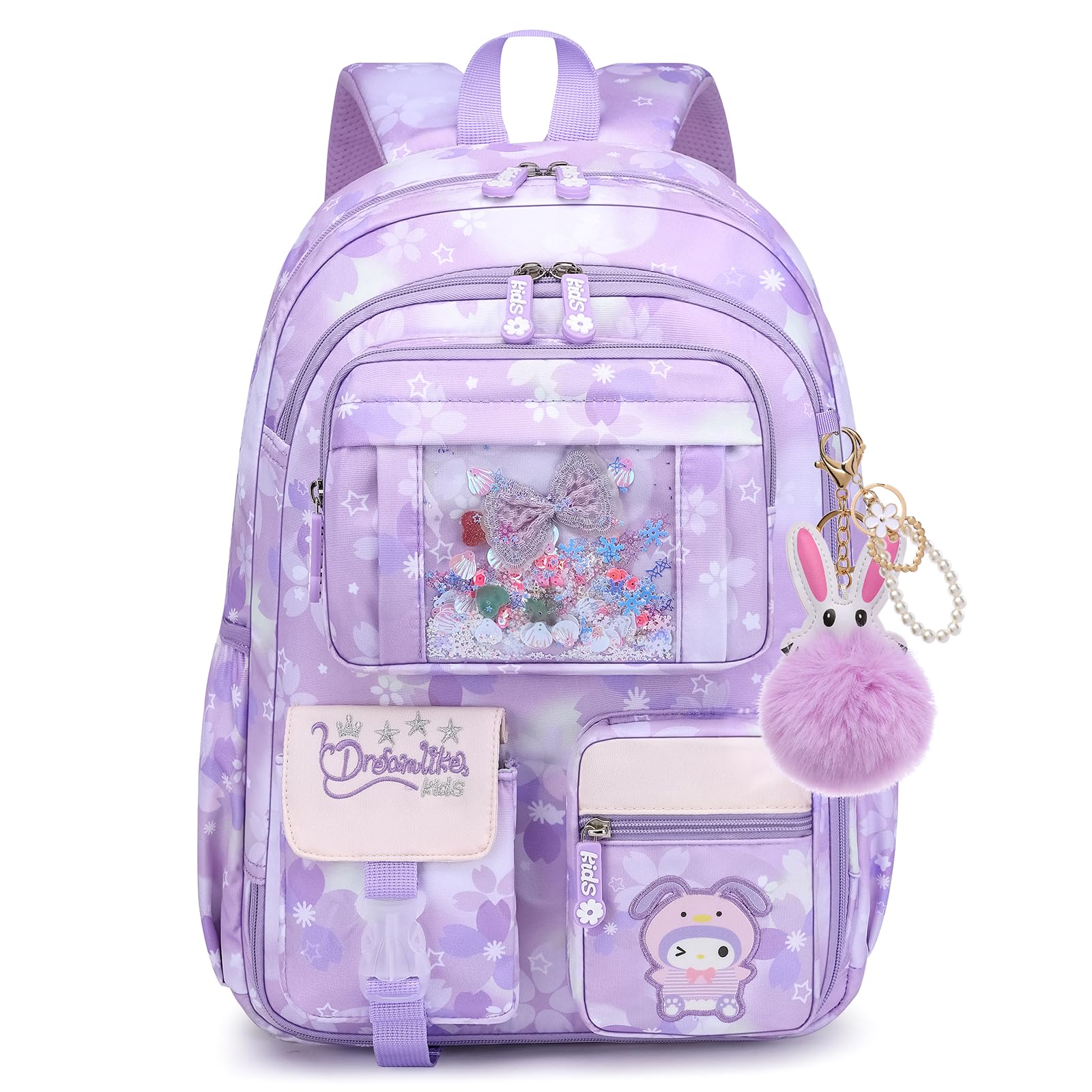 KEBEIXUAN Cartable Fille Primaire Kawaii, Sac à Dos Scolaire Léger et Résistant à l'Eau pour Filles 6-10 Ans (CP au CM2), Grande Capacité avec Accessoires, Idéal École et Loisirs (Violet)