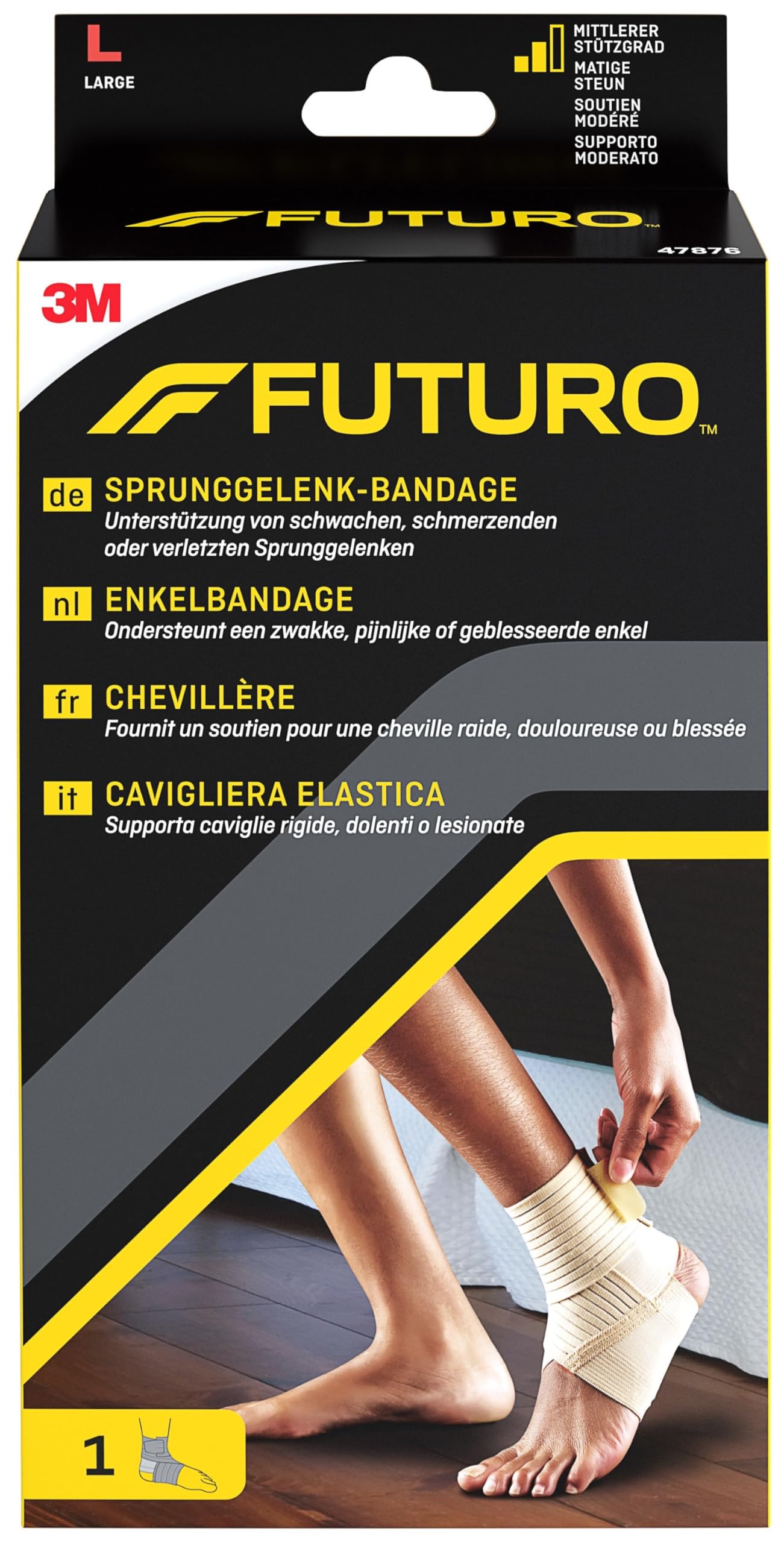 FUTURO Sprunggelenk-Bandage, Größe L (22,9 - 25,4 cm) – Unterstützung von Steifen, Schmerzenden oder Verletzten Sprunggelenken, Fußgewölbestütze, Atmungsaktiv, für Sport und Alltag