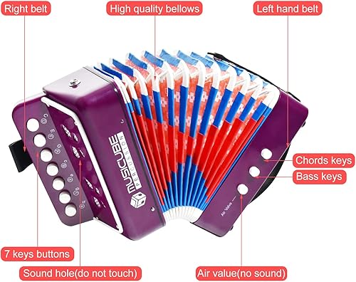 Miniatura 2 de MUSICUBE Acordeón para niños Instrumento de juguete con 10 teclas Botón Acordeón pequeño para niños y niñas Instrumento musical educativo Juguetes