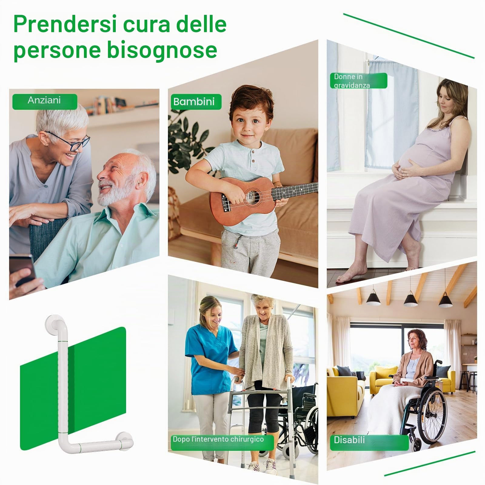 KULACO Maniglie per anziani, in acciaio inox, per vasca da bagno, antiscivolo, 30 x 45 cm, impugnatura di sicurezza a L, maniglia di sicurezza antiscivolo con fluorescenza