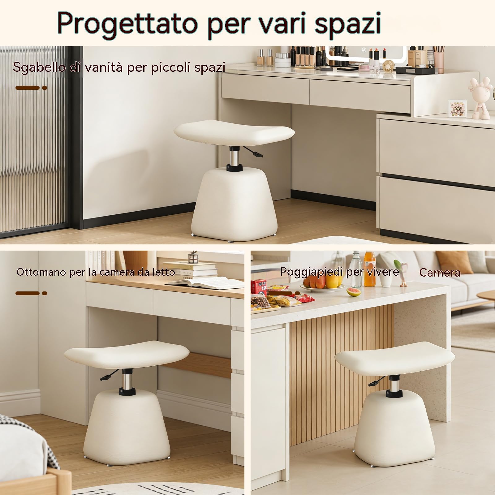 Sgabello da trucco moderno regolabile in altezza, sedia girevole 360° per area trucco, sgabello in similpelle PU per bagno e ingresso