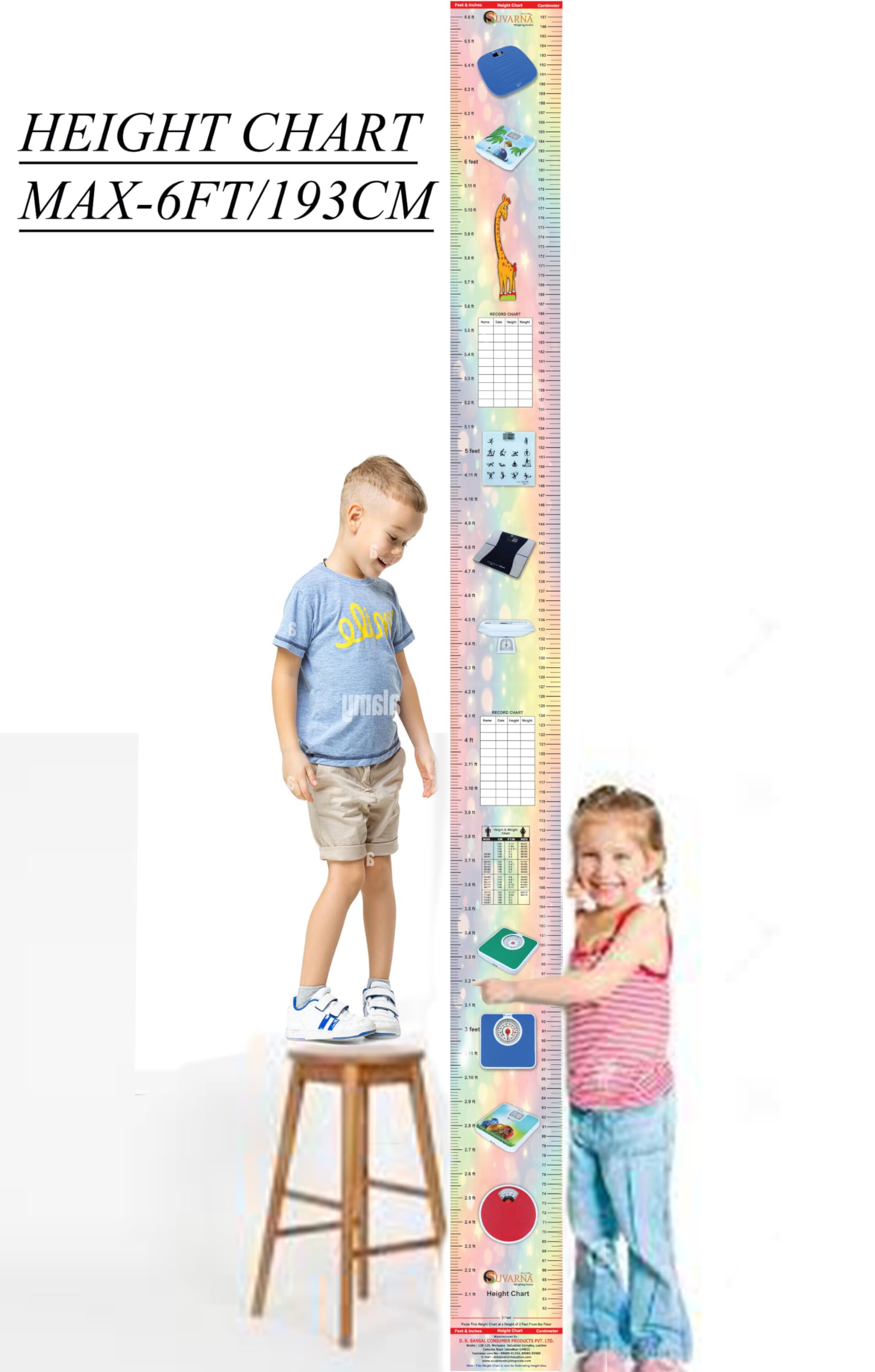 Suvarna - Height Chart with Two Sides Perfection for Both Kids and Adults|| 2 Way Height Check (Feet, Inches & CM) Easy to fix on The Wall - Image 2 thumbnail