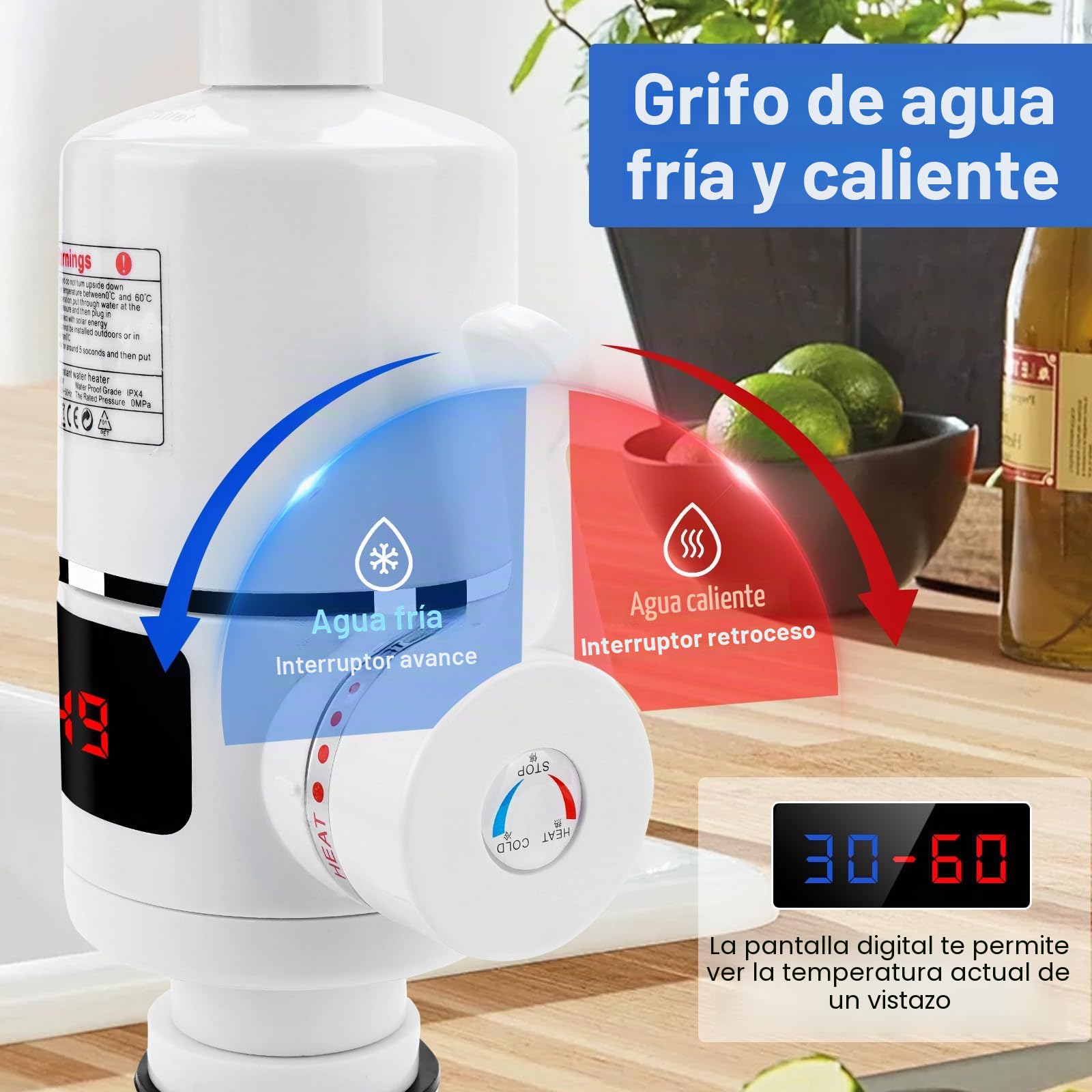 Grifo eléctrico con calentador de agua, 220 V, 3000 W, grifo de agua caliente, grifo de cocina para cocina, jardín, baño, caravana, camping