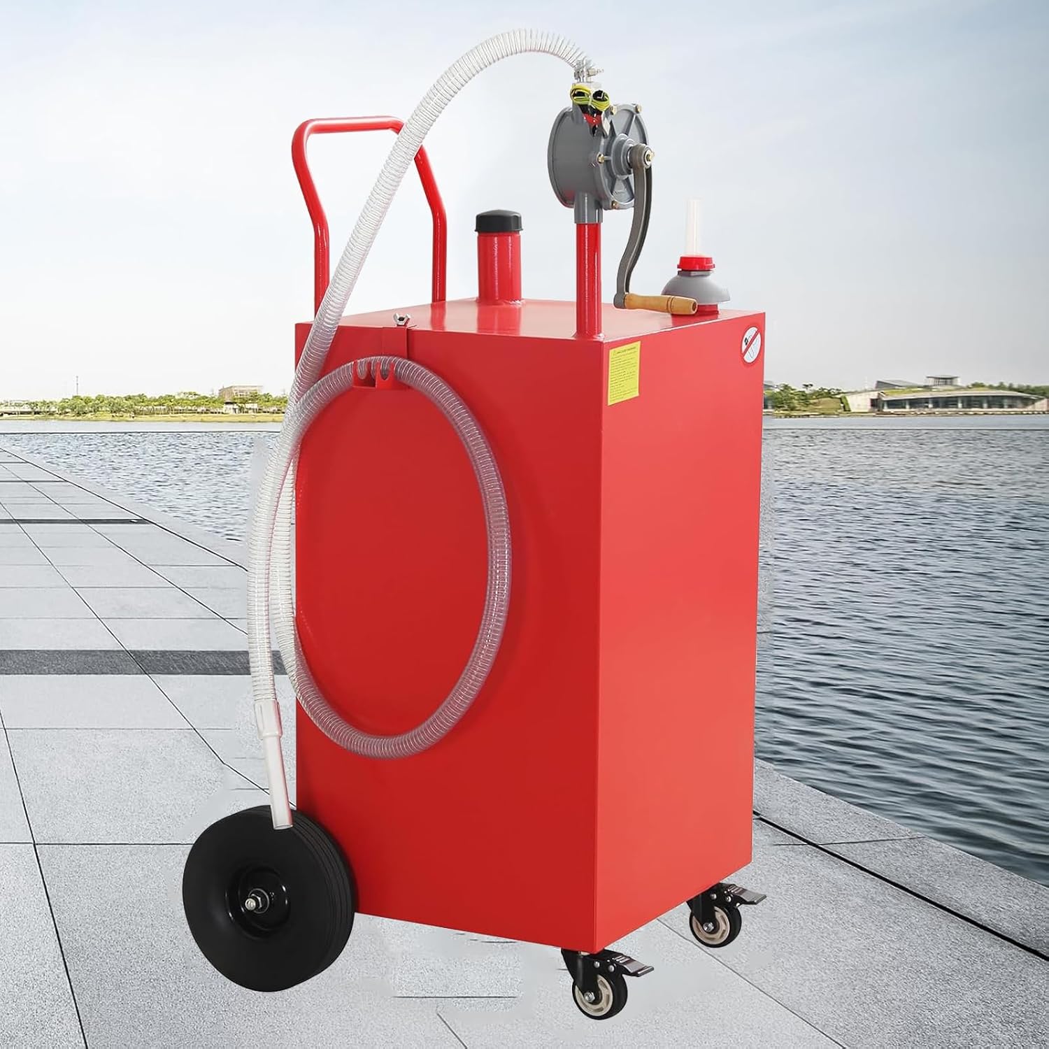 Fuel Caddy 50 Gallon, Portable Gas & Diesel Storage Tank on 4 Wheels with Manual Transfer Pump, Gasoline Diesel Fuel Container for Cars, Boats, Lawn Mowers and ATVs Red