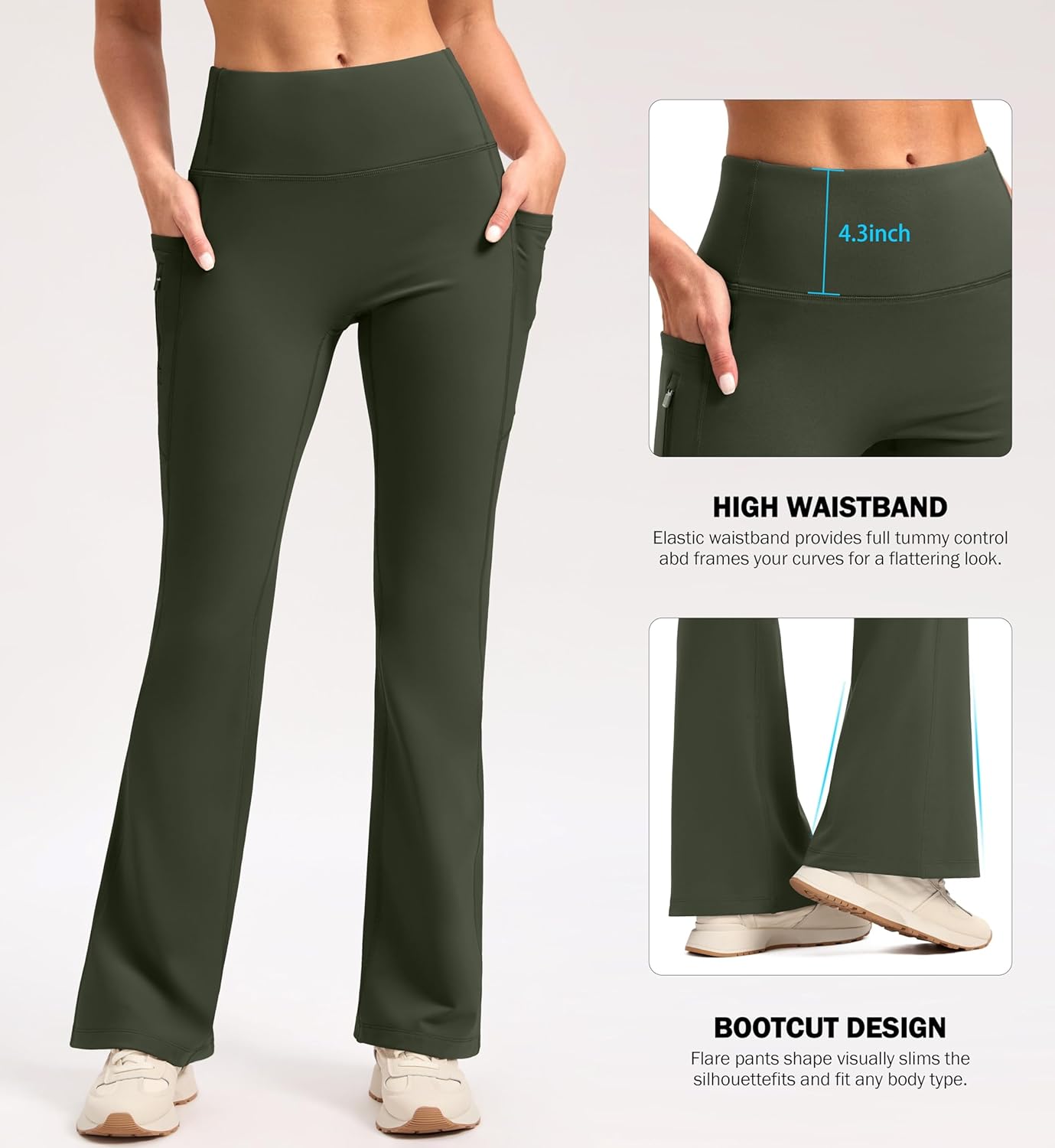 SANTINY Fleece Lined Flare Leggings Women 28.5/30.5/32 Water Resistant Winter Bell Bottom Hiking Yoga Pants with Pockets - Image 5