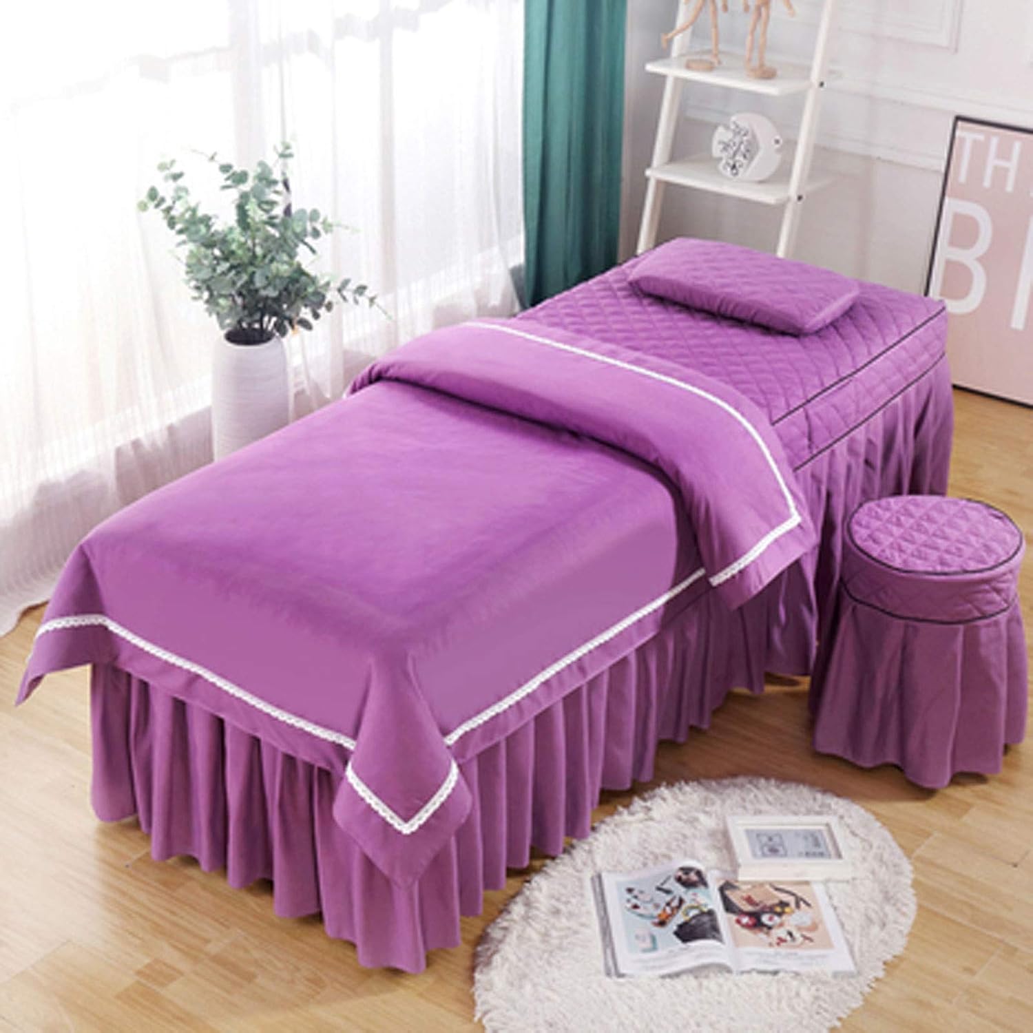 4- Piece White Simple High-End Beauty Salon Special Massage Shampoo Bed Cover Massage Bed Cover (Colour: White Size: 8020 cm) (Purple 70 x 180 cm)