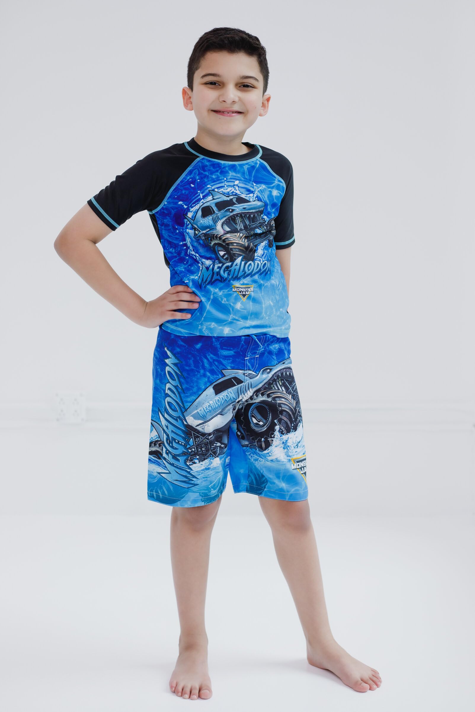 Monster Jam Megalodon El Toro Loco - Costume da bagno e rash guard e costume da bagno per bambini piccoli