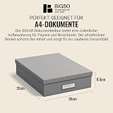 Bigso Box of Sweden Document Box for A4 paper, Brochures and Notes - Box with Lid and Handle - Fibreboard and Paper Box Storage with Lid - Grey - 3