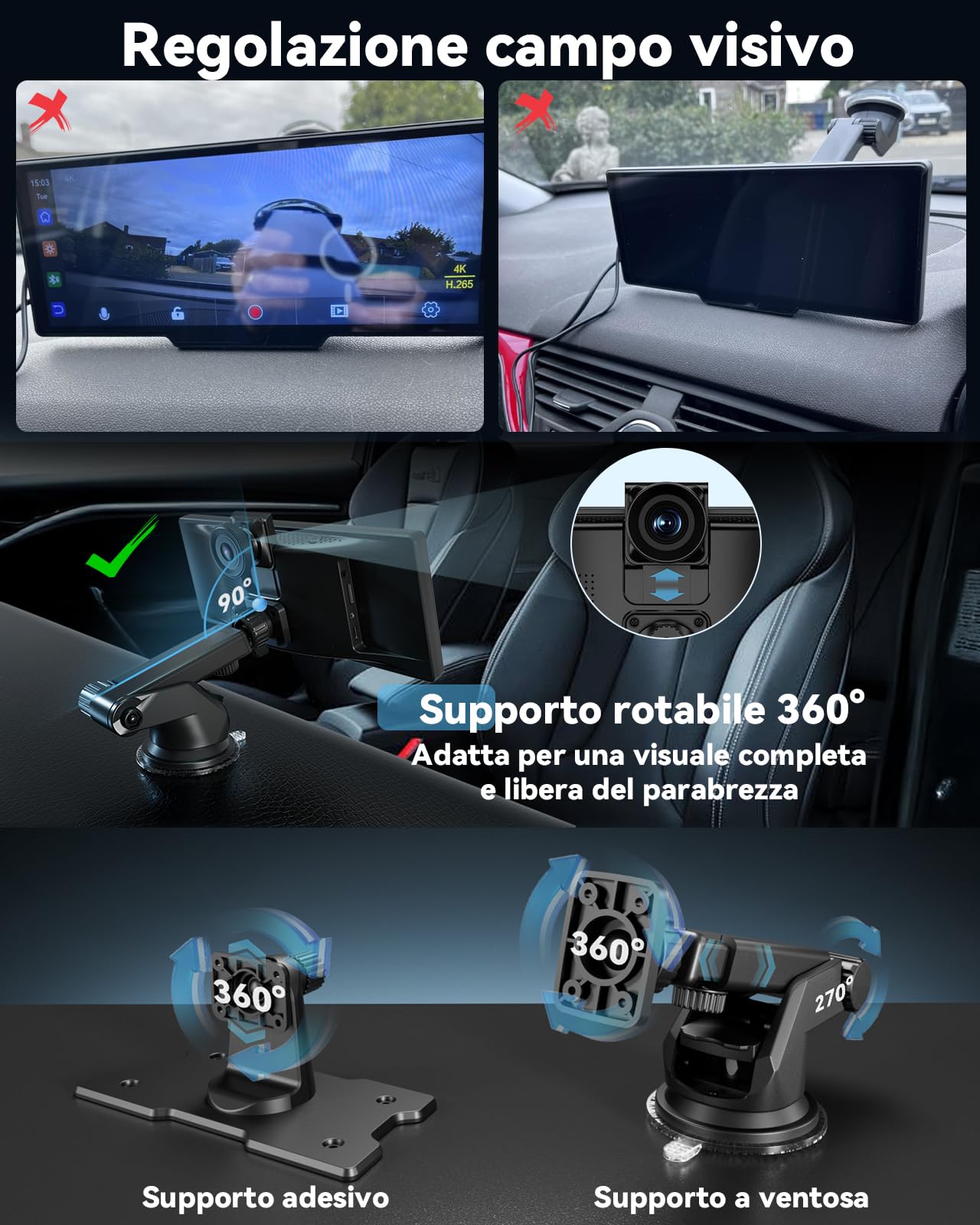 Schermo per Auto 10,26", Schermo Carplay Portatile Wireless per A-pple CarPlay & Android Auto con Tablet Auto Touchscreen IPS, GPS, Controllo Vocale, Bluetooth, Mirror Link, FM, AUX
