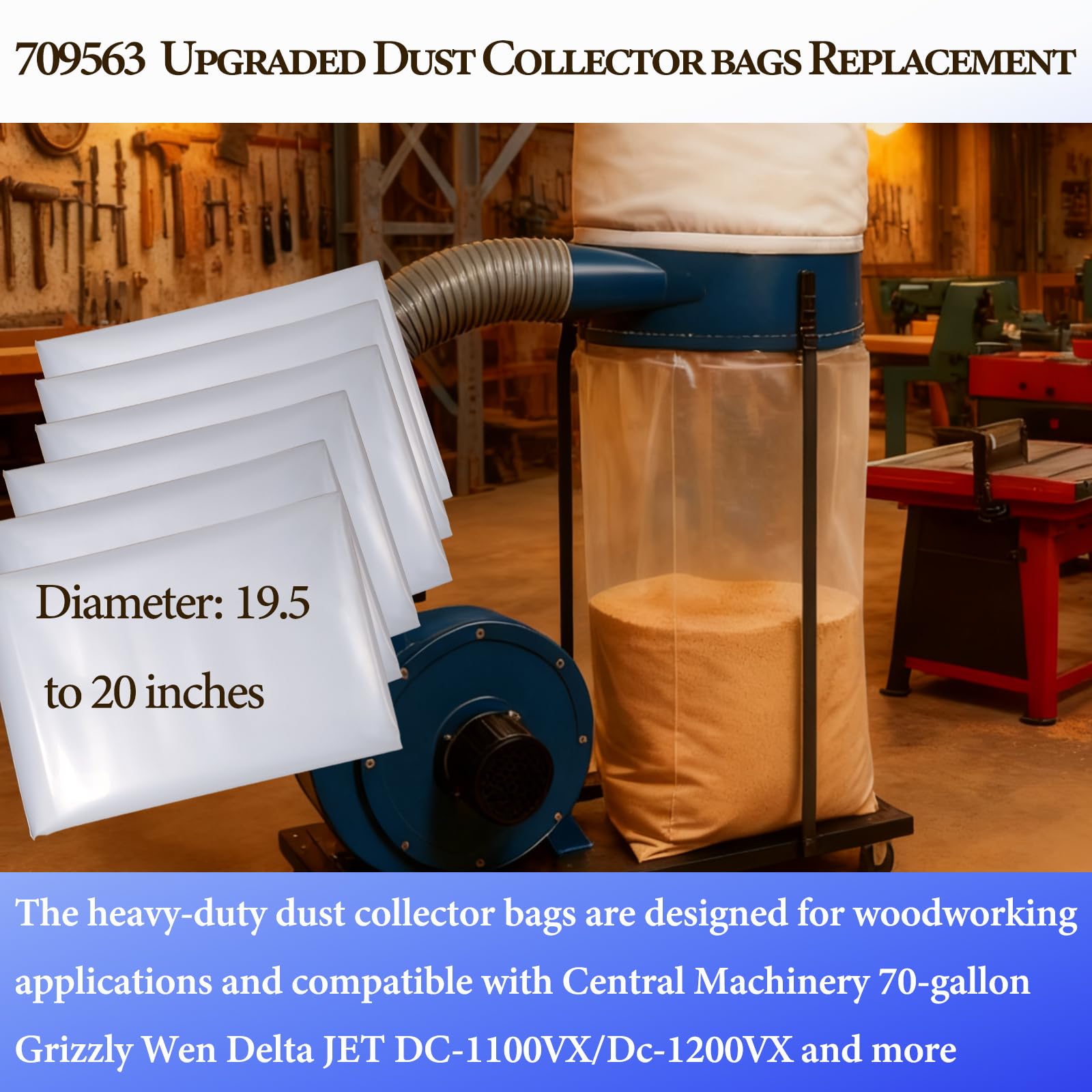 709563Aggiornato Macchinari Carpenteria Collection Heavy Duty Clear Dust Collector Sacchetti di ricambio per JET Dust Collection DC-1100VX DC-1200VX 19.5 "Sacchetti del collettore di polveri