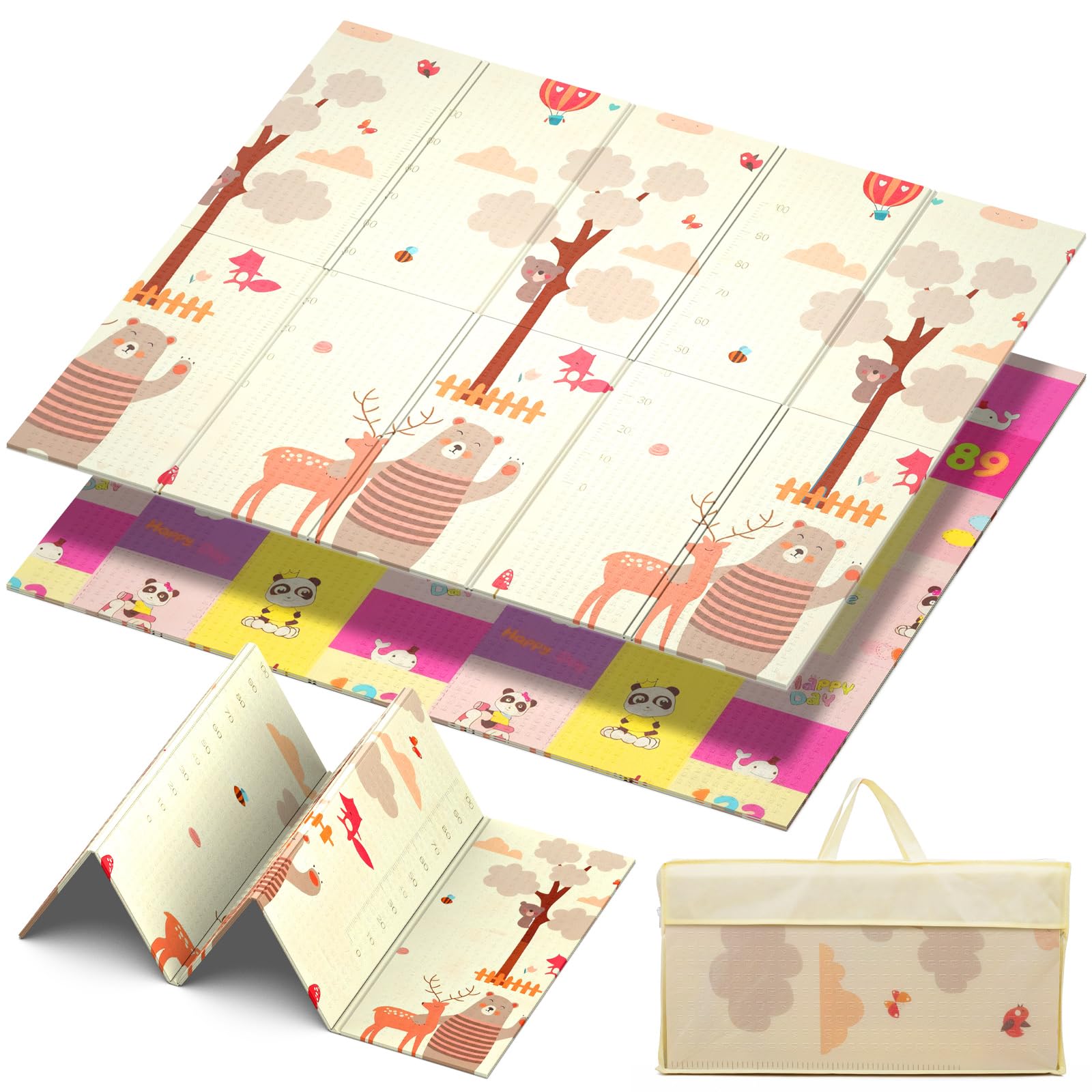Tapis d'Éveil Grande Taille 200x180cm – Tapis de Jeu Bébé Double Face, Tapis de Sol Bébé en XPE 1cm, Pliable, Imperméable, Sac de Rangement Inclus (Panda)