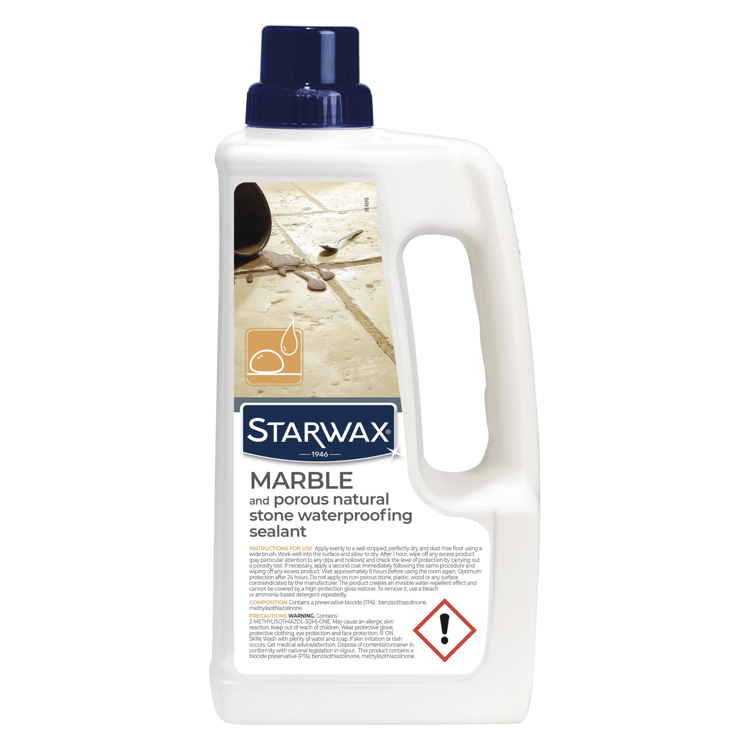 STARWAX - Marble and porous natural stone waterproofing sealant- Marble and natural stone -Protects - Waterproofs - Effective Against Water, Grease & Vinegar Stains - 1L - 20m²