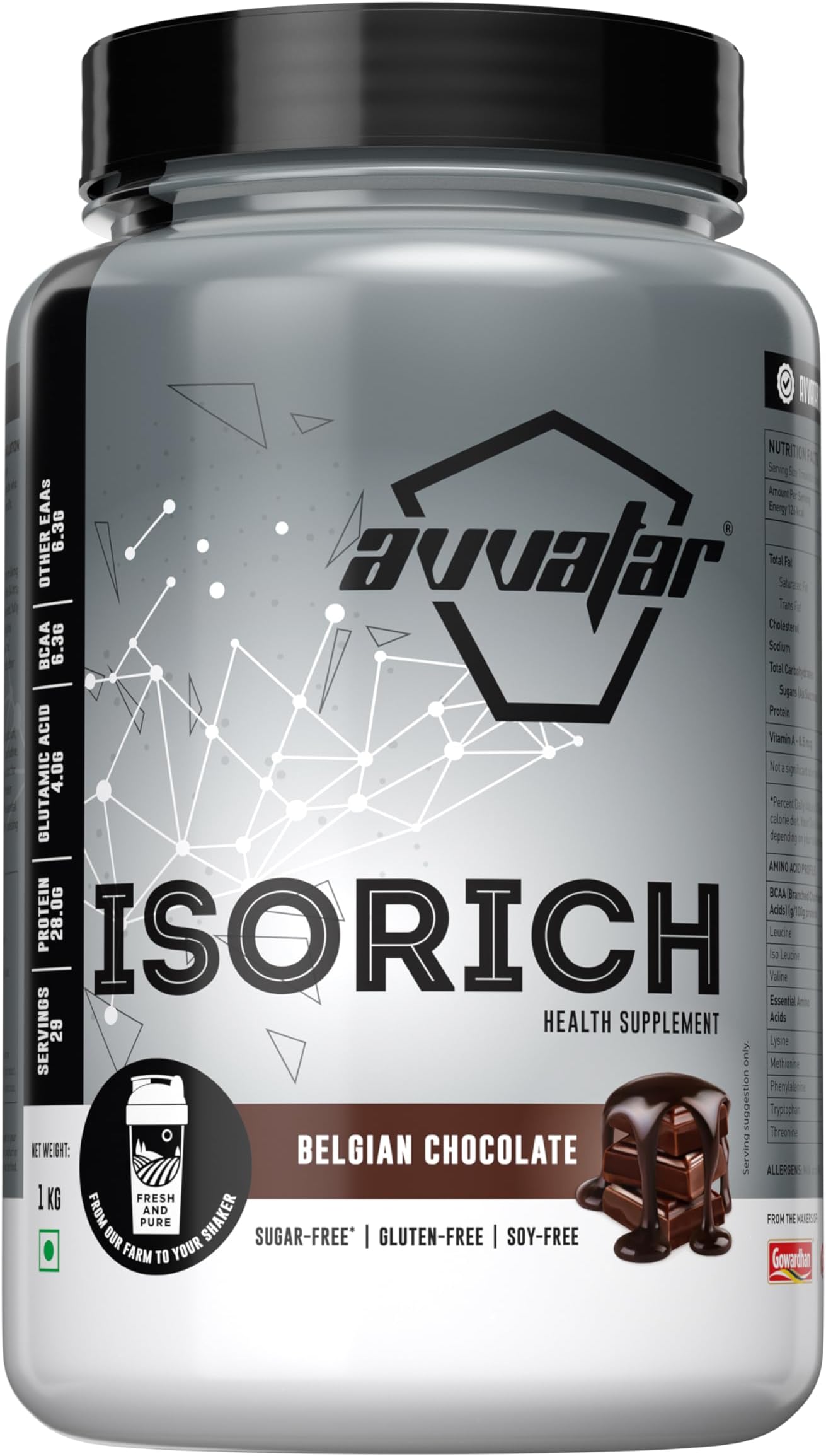 avvatar ISORICH WHEY PROTEIN | 1Kg | Belgian Chocolate Flavour | 28g Protein | 29 Servings | Isolate