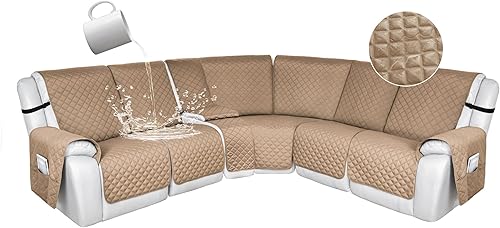 Miniatura 139 de HDCAXKJ 100% Fundas impermeables para sofá seccional reclinable en forma de L, funda de sofá reclinable acolchada lavable, fundas de esquina para