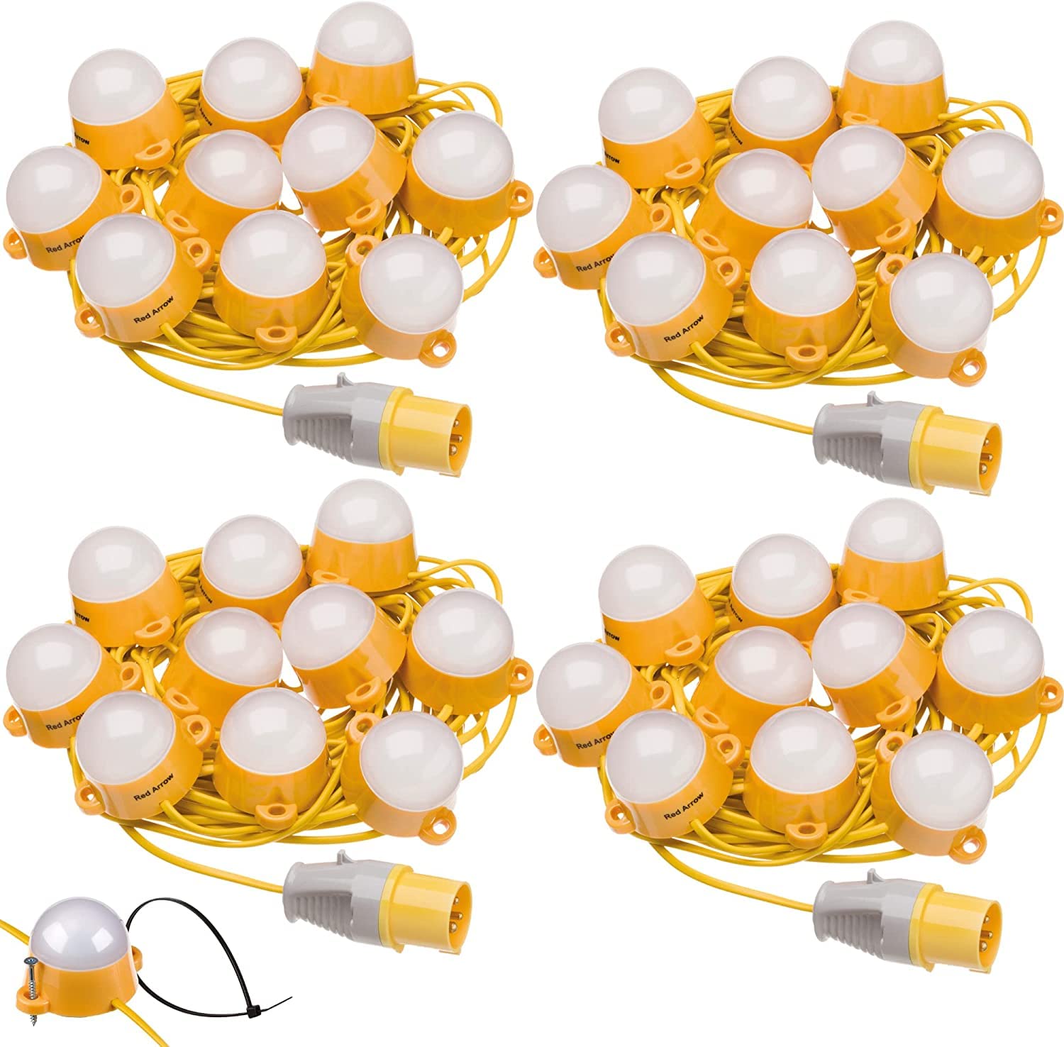 Red Arrow Yellow 110V Interconnectable Led Site Lighting Festoon Kits Ip44 Ik07 6000K 35,000 Hours Life Expectancy Internal And External Lights: Interconnect Up To 200M (4X 22M)