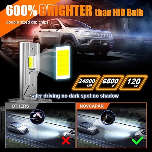Miniatura 4 de Bombilla LED para faros delanteros D1R D1S mejorada 2023, 120 W de alta potencia, 24000 lm + 600% de brillo, blanco frío de 6500 K, haz alto y bajo,