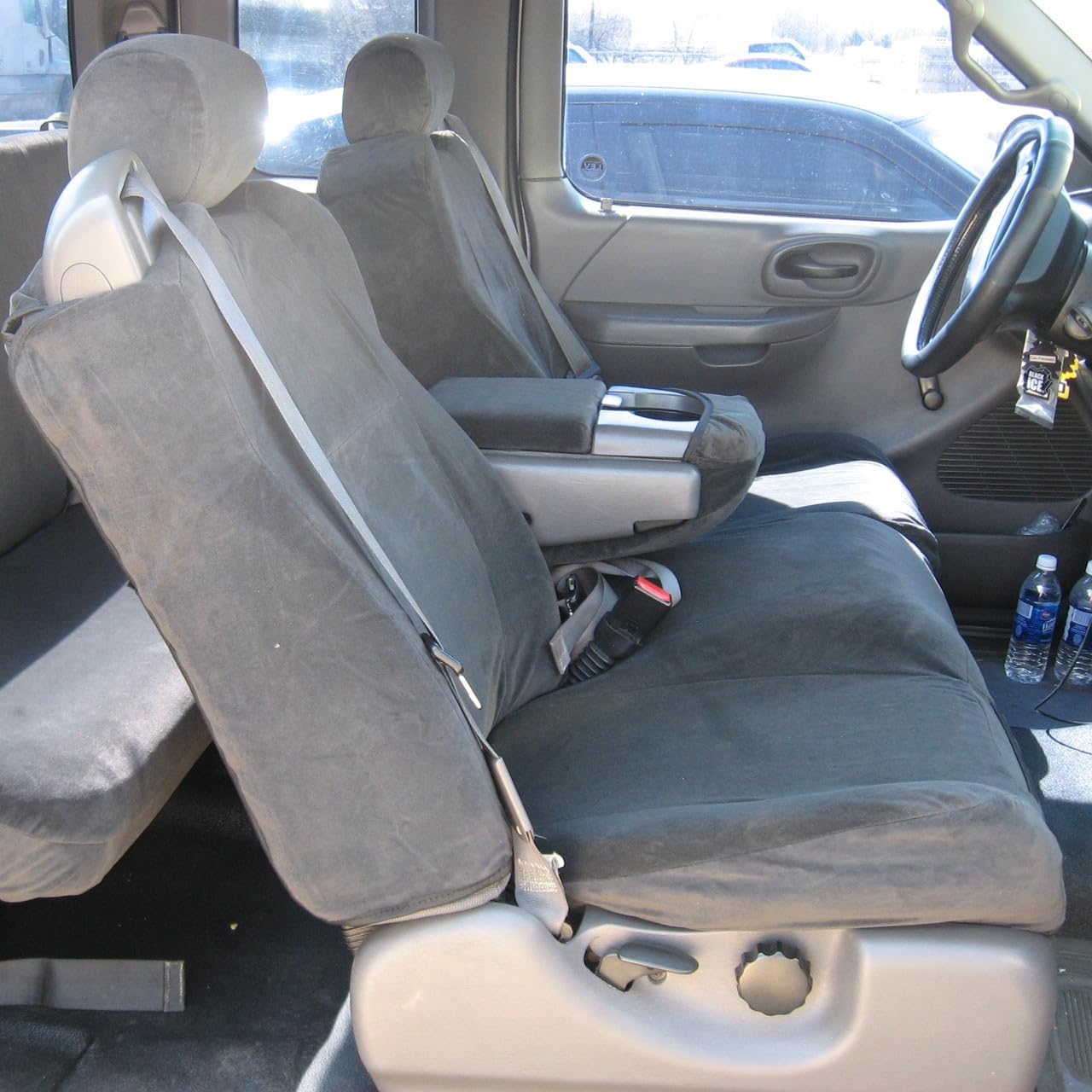 Durafit Seat Covers,F74-X4, Made to fit F150 Regular and Super Cab Front Low Back 40/60 Split Seat with Integrated Seat Belts and Opening Console Exact Fit Seat Covers in Taupe Automotive Twill