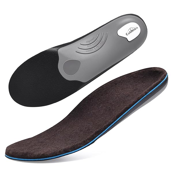 VALSOLE 250+lbs Winter Thermal Wool Insoles for Men Women,Plantar Fasciitis Orthotics Insert,for Flat Feet,High Arch,Foot Pain,Standing All Day Boot Work Shoe Warm Insoles(278mm)