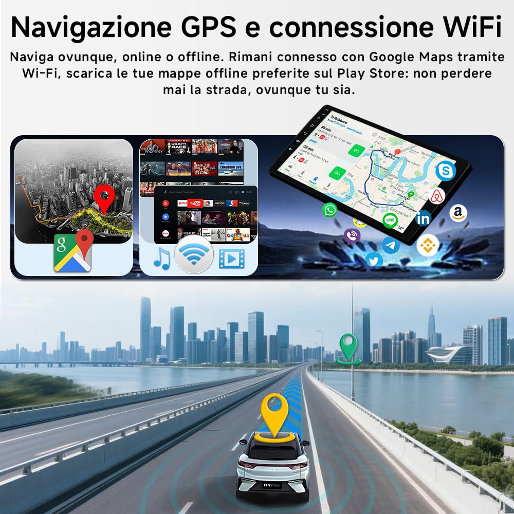 Autoradio per Fiat 500 2007-2015 Android 15 4+64GB - Schermo 9" 1280x800 con Wireless CarPlay Android Auto - GPS Navigatore, Bluetooth 5.4, WiFi 6.0, DSP, Touchscreen
