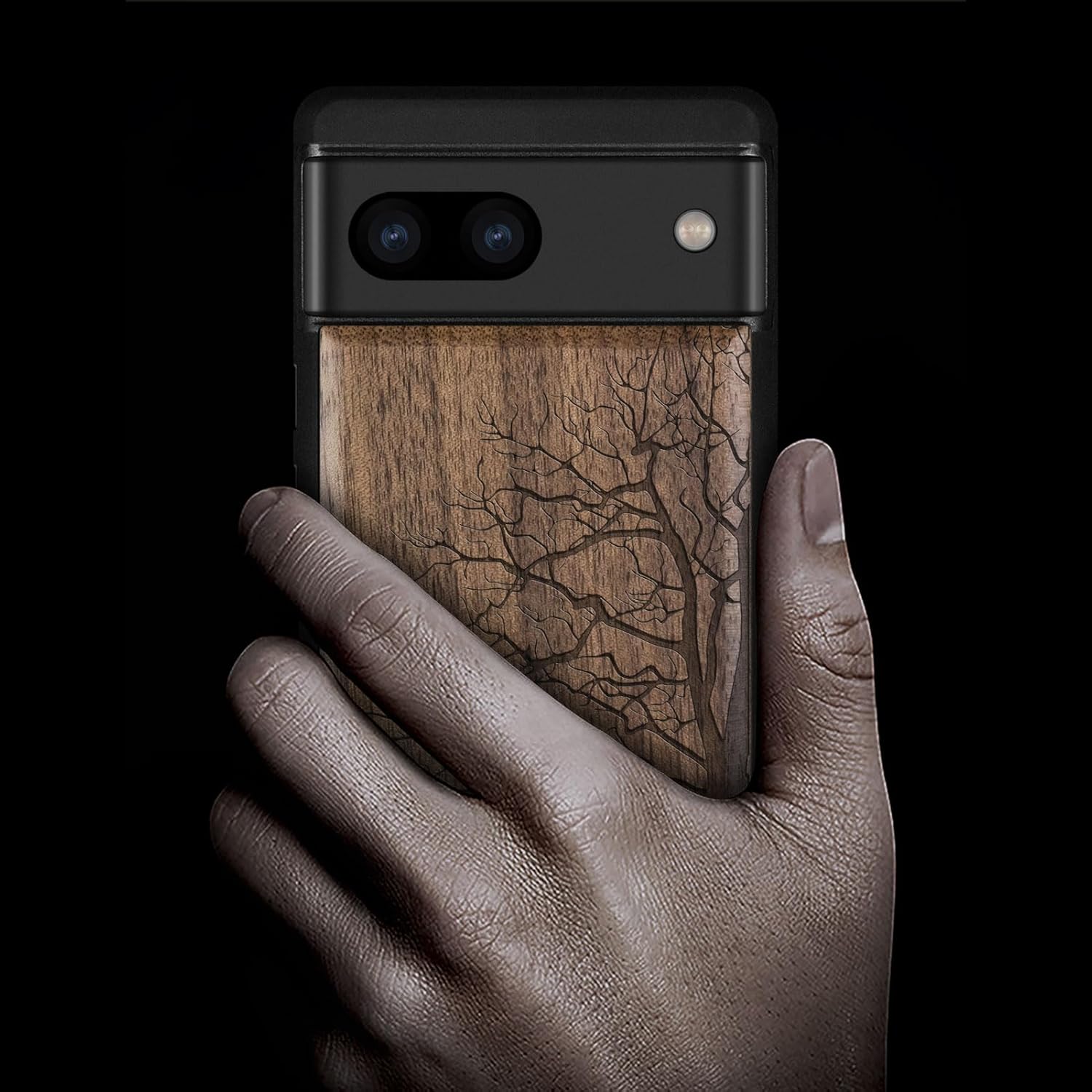 Carveit Wood Case for Pixel 8a Case [Natural Wood & Black Soft TPU] Shockproof Protective Unique Wooden Cover Compatible with Google Pixel 8a (Eternal Tree-Walnut)