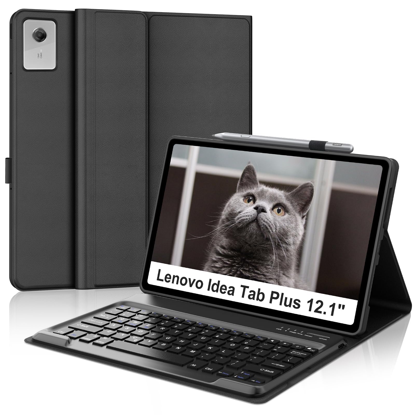 Keyboard Case for Lenovo Idea Tab Plus 12.1-Inch 2025 Case Auto Sleep/Wake | Magnetic Detachable Wireless Bluetooth, Slim PU Stain-Resistant Protective Folio Cover, Ultra-Thin Multi-Angle,Portable-image-19