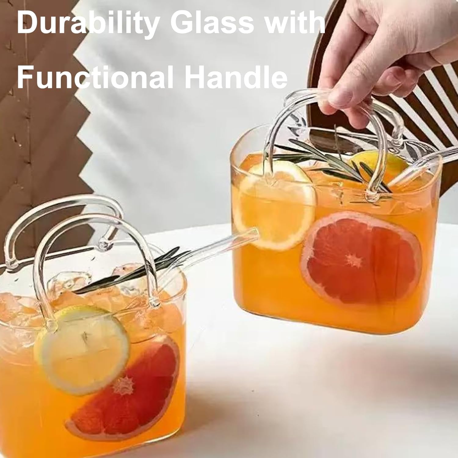 Glass Purse for Drinks with Straw – 26oz Clear Handbag Shaped Drinking Glass, Unique Cocktail Vase, Handcrafted Glass Purse, Perfect for Wine, Cocktails & Gifts (3pcs)