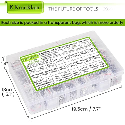 Miniatura 58 de Juego de tornillos y tuercas de cabeza de botón hexagonal de 24 tamaños M2 M3 M4 M5 de 0.31 a 0.99 pulgadas, kit de tuercas y tornillos de acero