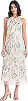 Maggy London Women's Floral Embroidered Halter Neck Midi Dress - Elegant A-Line Silhouette for Garden Parties & Special Occasions