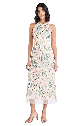 Maggy London Women's Dresses Floral Embroidered Halter Neck Midi Dress
