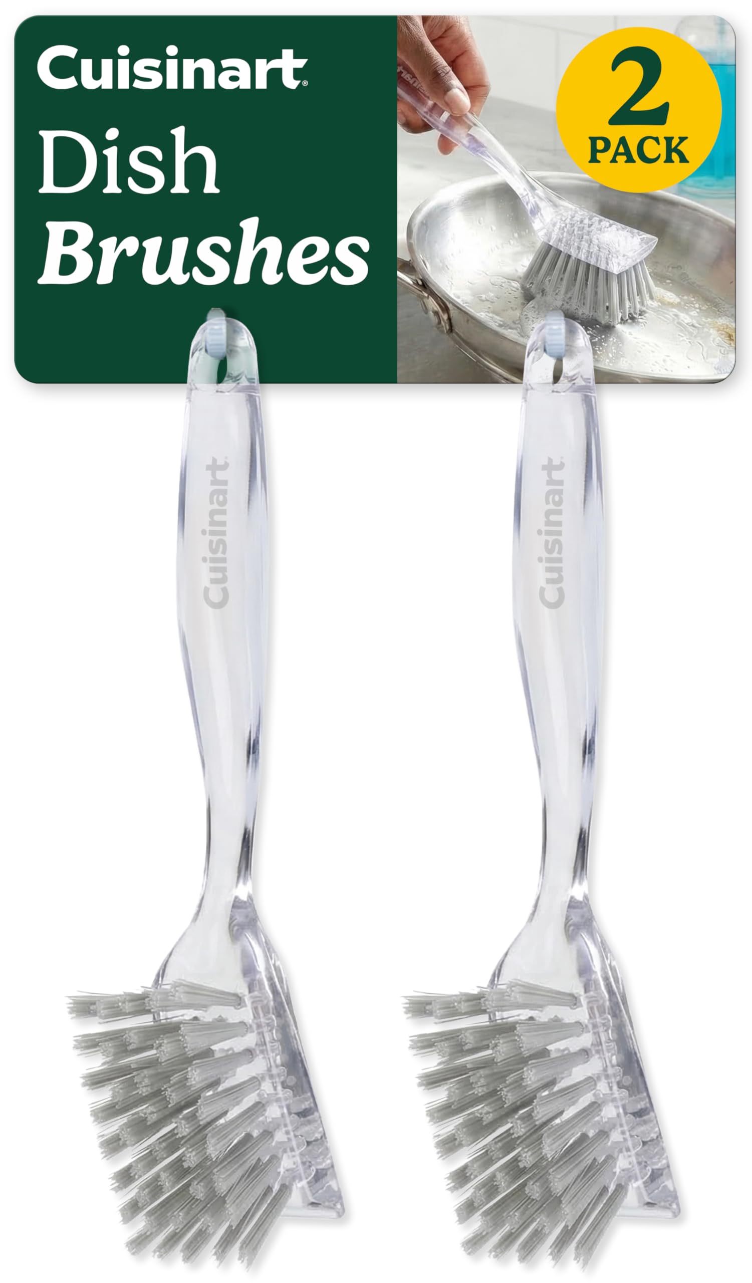 Cuisinart Dish Brush with Handle, 2 Pack, Firm Bristles