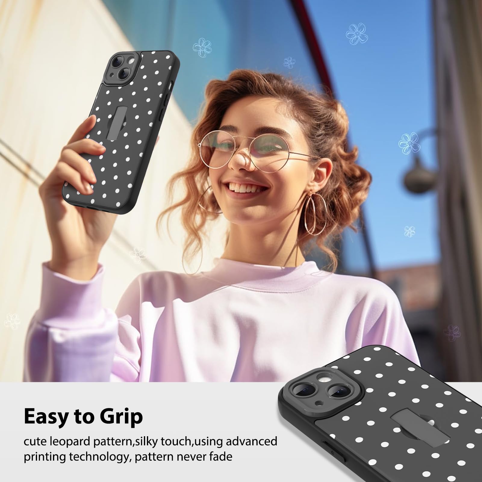 KANGHAR Funda compatible con iPhone 13, diseño de lunares negros, bonita funda para teléfono para mujeres, niñas y hombres, a prueba de golpes, delgada, funda protectora para teléfono de 13 y 6.1