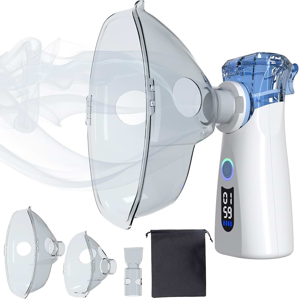 Portable Mesh Nebulizer for Adults Kids, Rechargeable Handheld Steam Inhaler, 8ml, Self-Cleaning &amp; Quiet for Home Travel