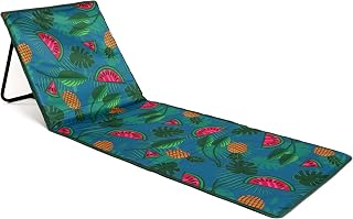 just be... Beach Sun Mat Folding Lightweight Portable Adjustable Sunbathing Recliner with Backrest Support and Valuables Pocket for Holidays Garden Camping Park and Festivals - Tropical