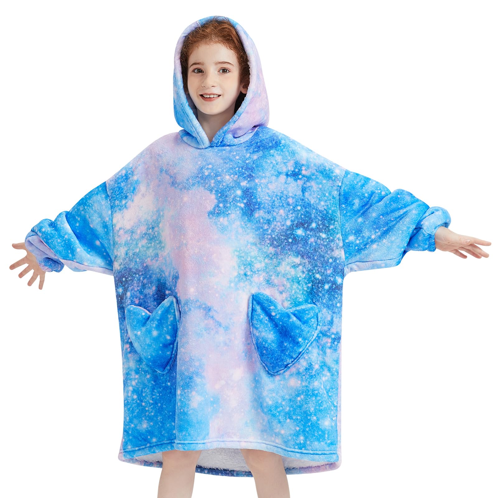 Fiosnow Galaxy Blanket Hoodies for Kids 6-13YR Oversize Wearable Blanket Hoodies for Boys Girls Teens