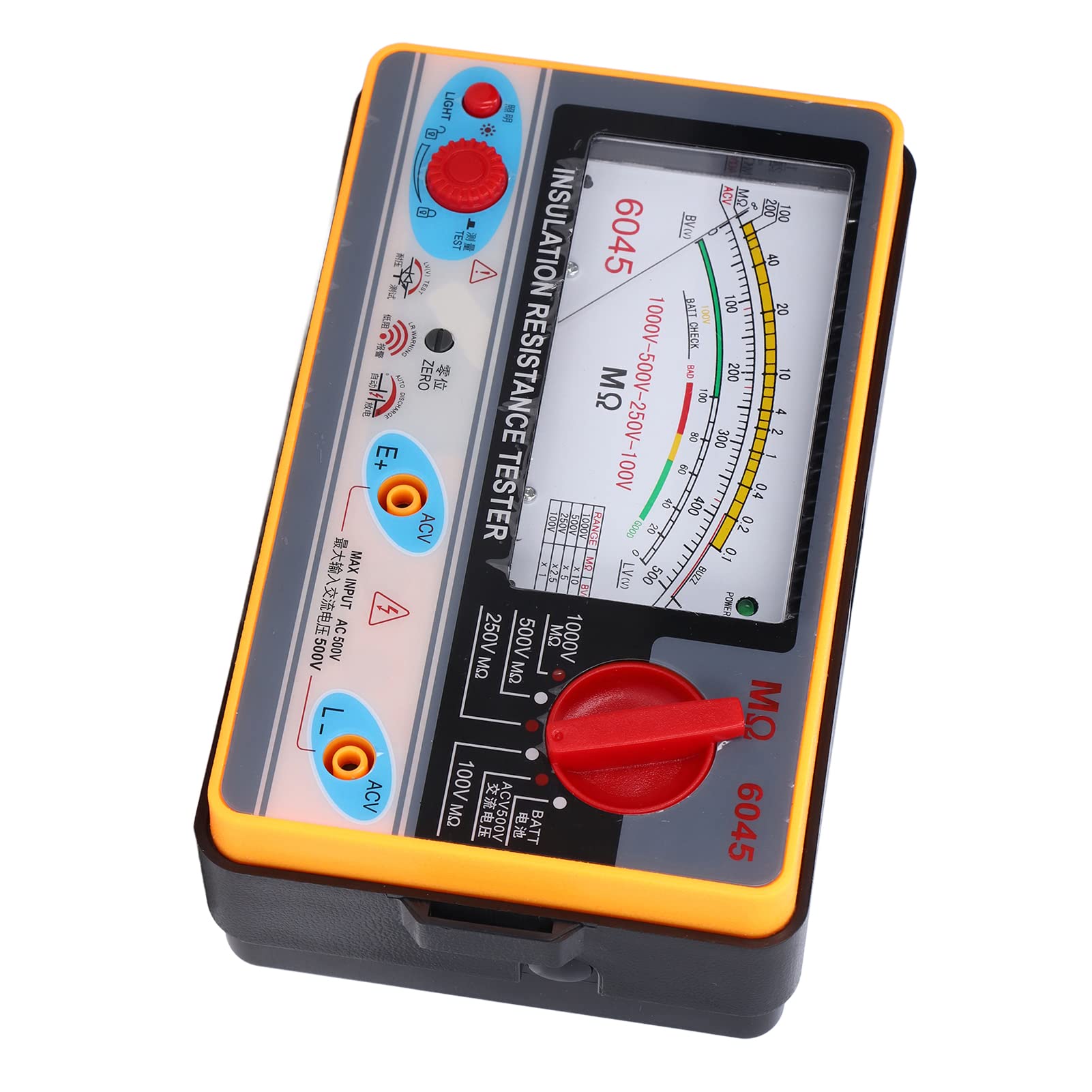 Tester di Resistenza di Isolamento 1KV 5MΩ‑2000MΩ Megaohmmetro, Misuratore di Resistenza di Terra a Batteria, TY6045
