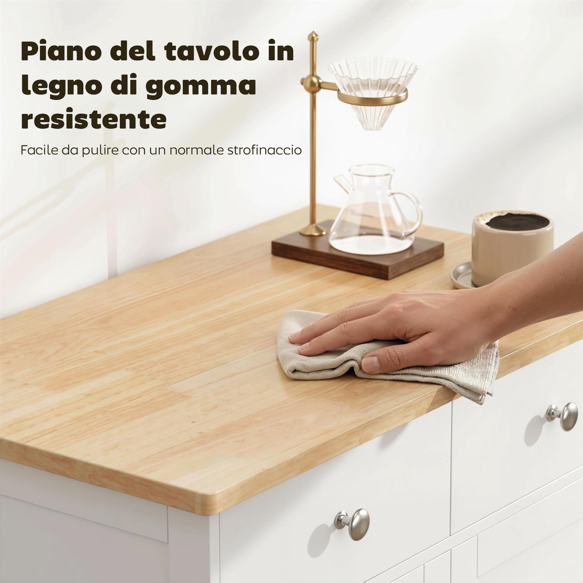 HOMCOM Credenza Soggiorno con 2 Cassetti e Armadietto con Ripiano Regolabile, Madia Soggiorno con Piano di Lavoro in Legno di Caucciù, per Ingresso, Cucina e Sala da Pranzo, Bianco