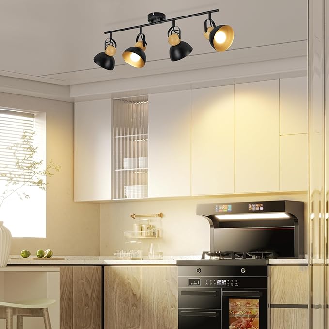 ZMH ZMH Plafondspot Vintage zwarte plafondlamp - 4 lampen Plafondlamp Woonkamer Retro E27 Plafondspots Draaibaar 350° Industriële metalen spot voor keuken Slaapkamer Eetkamer photo 2