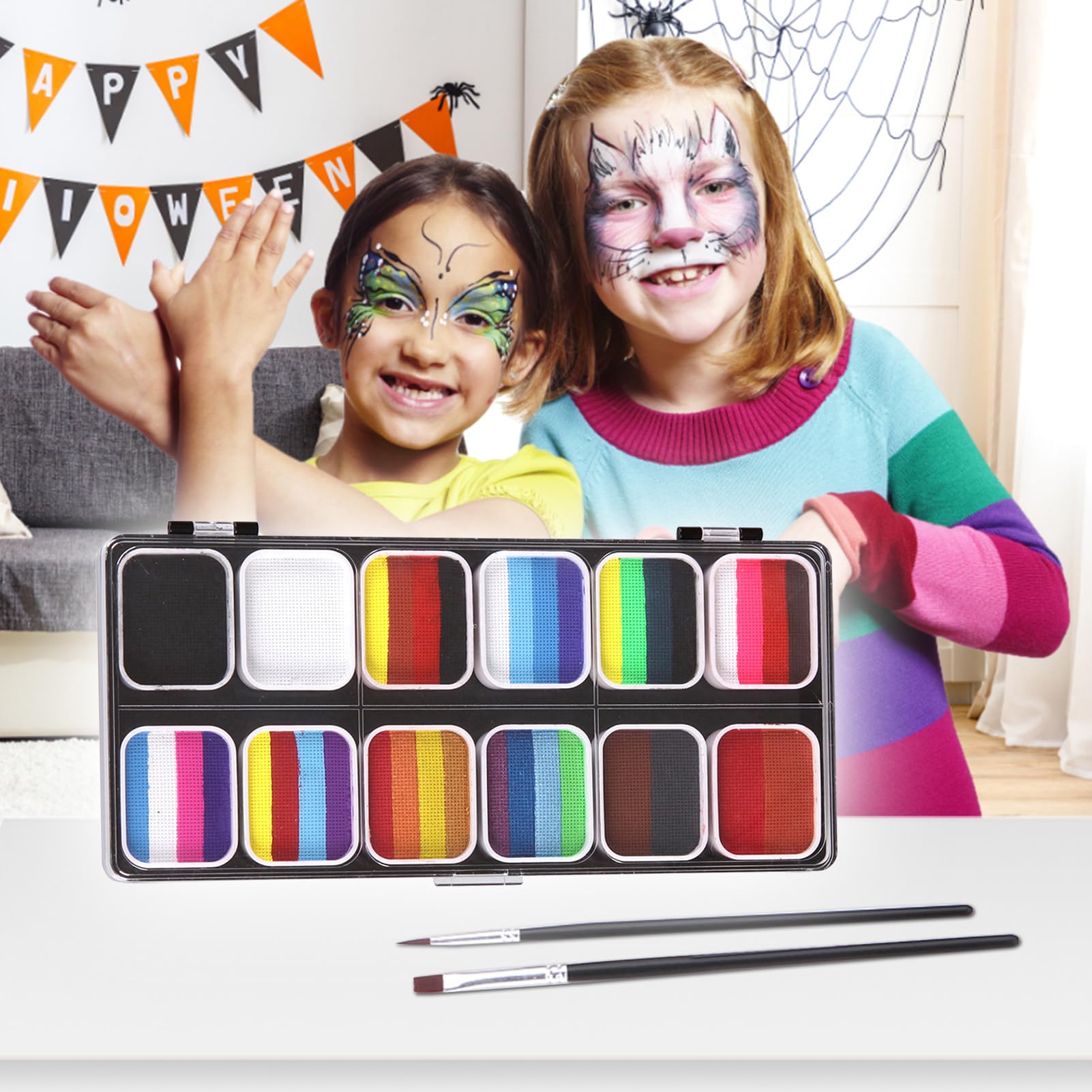 Pittura per il viso Set di 30 colori per acquerelli con 3 pennelli Kit attivato in modo sicuro per Halloween Costume Cosplay Party Festival Artisti Adulti (con 3 pennelli)