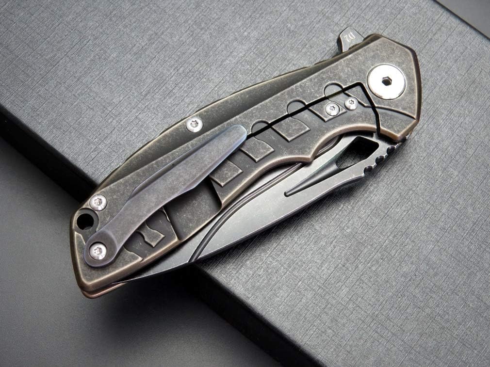 Eafengrow EF949 Folding Pocket Knife, EDC D2 Steel Blade Titanium Alloy handle with Pocket Clip Fast Opening Ball Bearing Folder with Frame Lock For Outdoor Camping Travel
