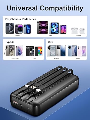 Miniatura 8 de Cargador portátil de 49800 mAh Cargador de teléfono portátil con 3 cables integrados (USB-C, iOS, USB-A), pantalla LED de carga rápida de 22.5 W,