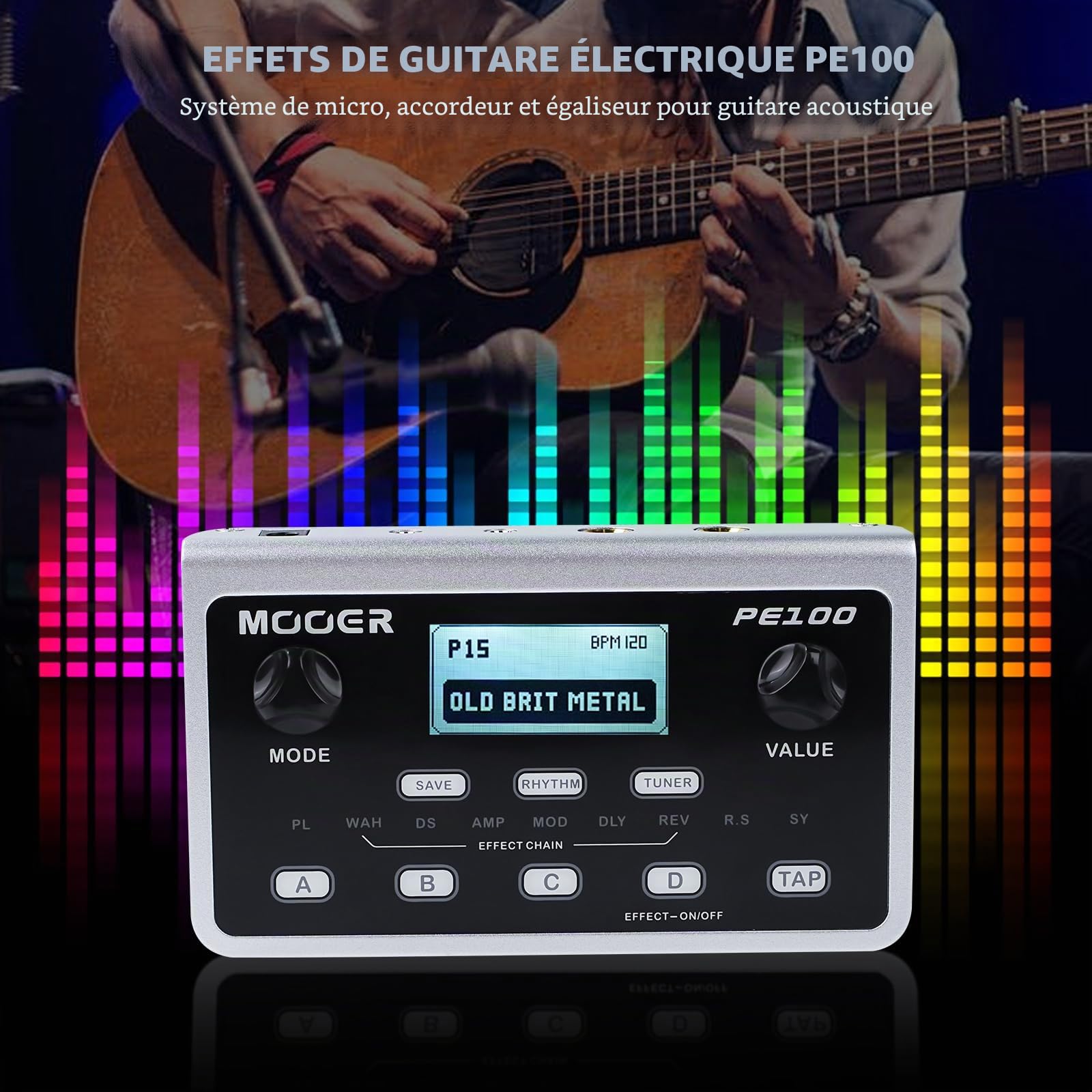 Mooer Effecteur de Guitare électrique Portable, pedale Electrique, Loop Station, effecteur Bureau Complet avec réglage la Machine à Tambour AC100-240 V PE100