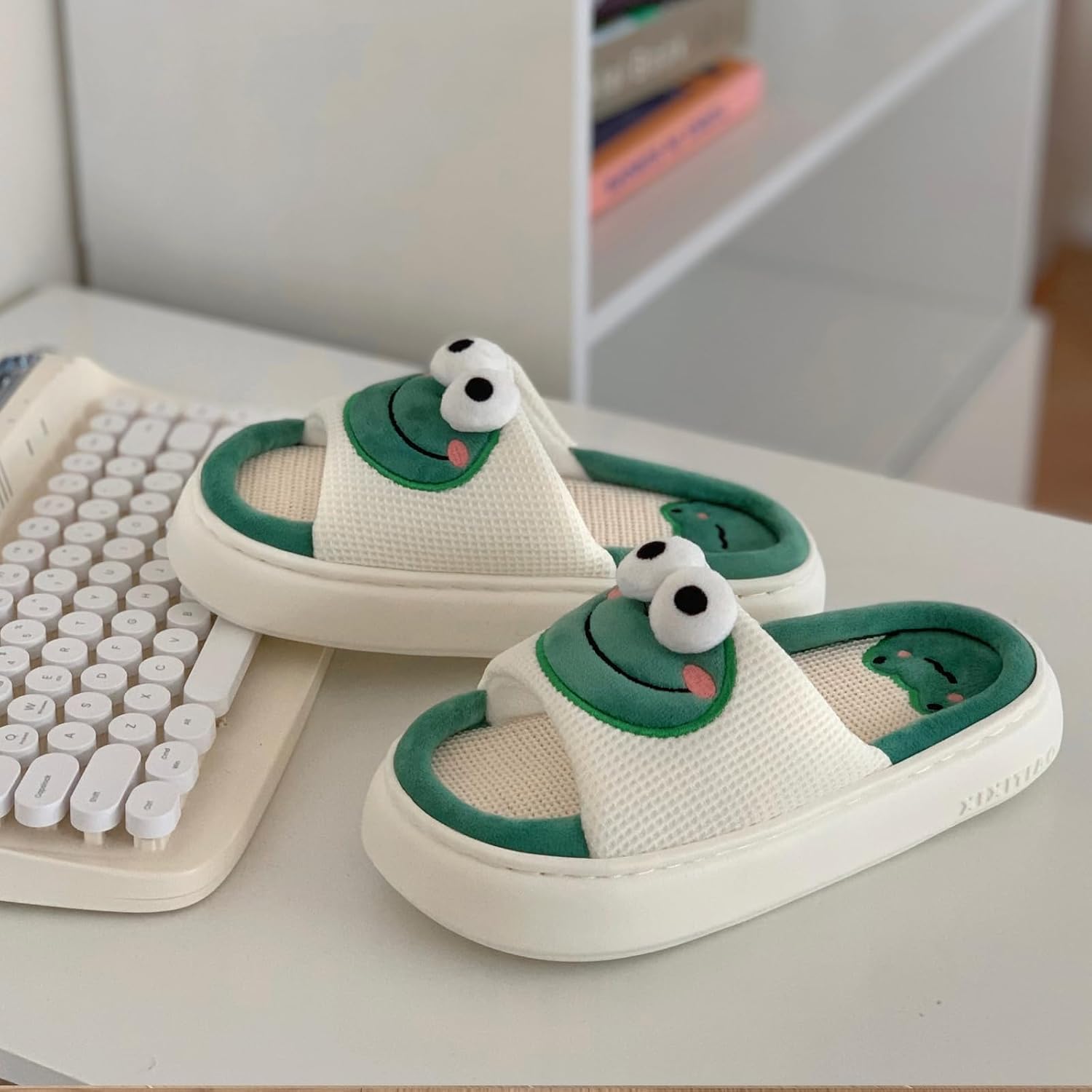 XIXITIAO Cow Slippers for Women/Men Indoor, Cute Cartoon Animal House Shoes, Comfortable Cotton Linen Bedroom Kawaii Cloud Slides