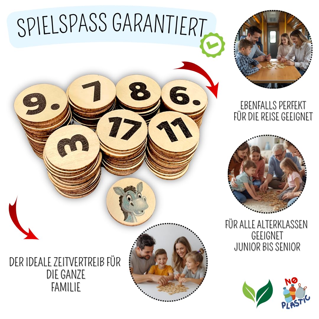 Mutou Das Eselspiel 2.0 – Volle Zahlen – 121 Teile aus Holz mit Stoffbeutel – Handgefertigtes Familienspiel - Lernspiel - Geschenk - Partyspiel - Gesselschaftsspiel - Reisespiel