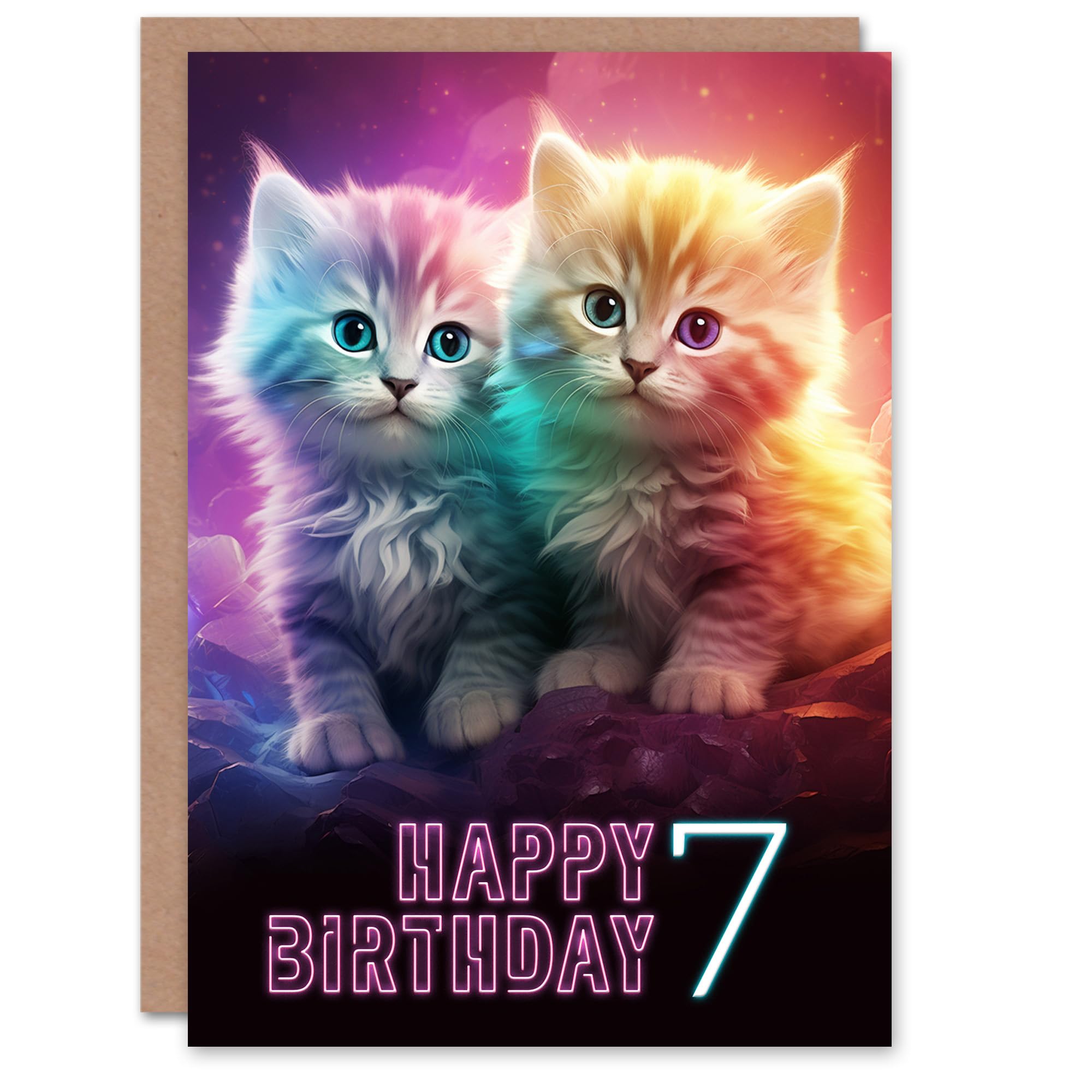 Artery8 7th Birthday Greeting Card Cute Kittens Baby Cats Kids Age 7 Year Old Child