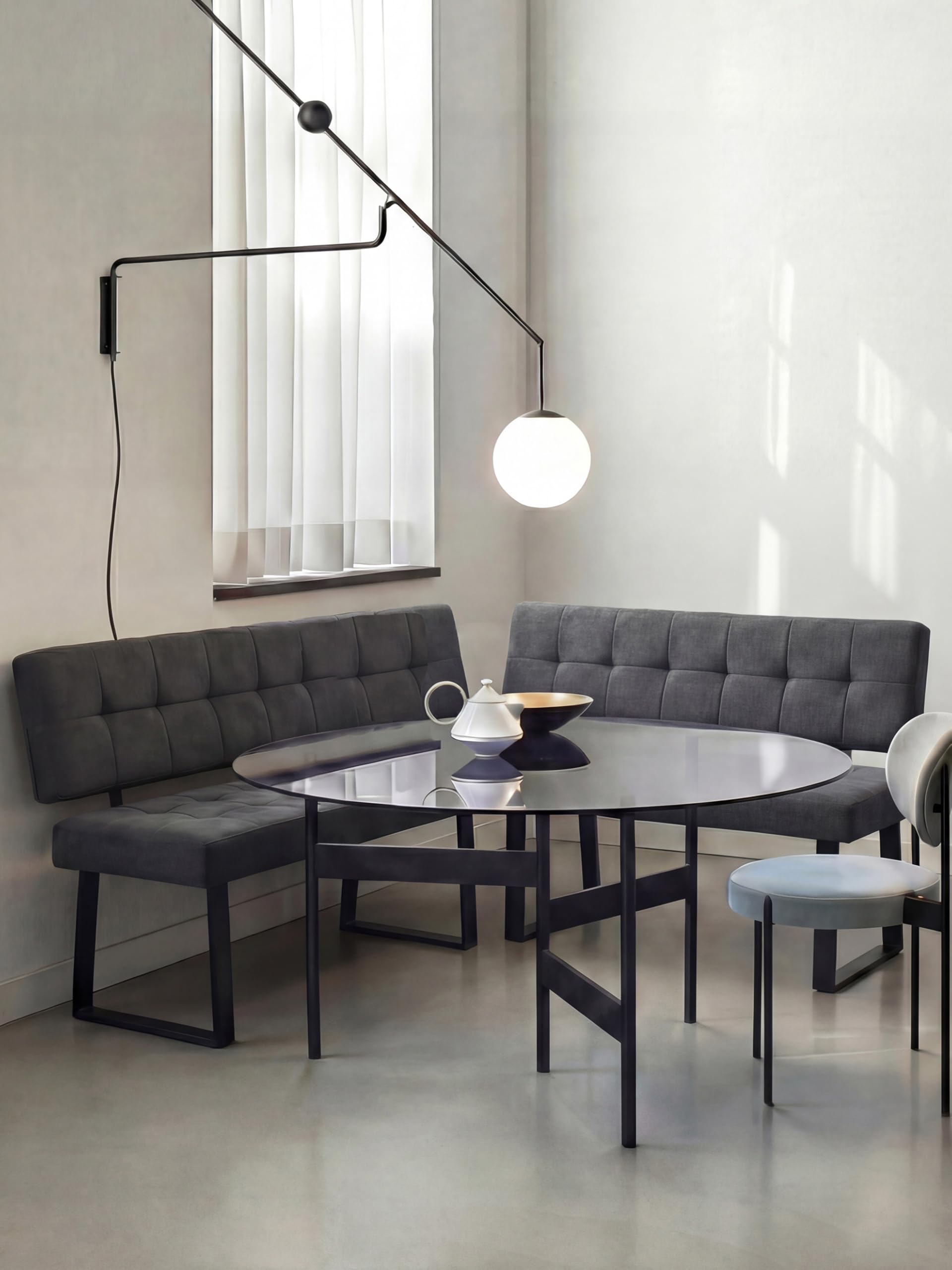 B&D home Banc Sigfrid Banc d’Angle avec Dossier Microfibre Anthracite Mousse Froide 140 cm