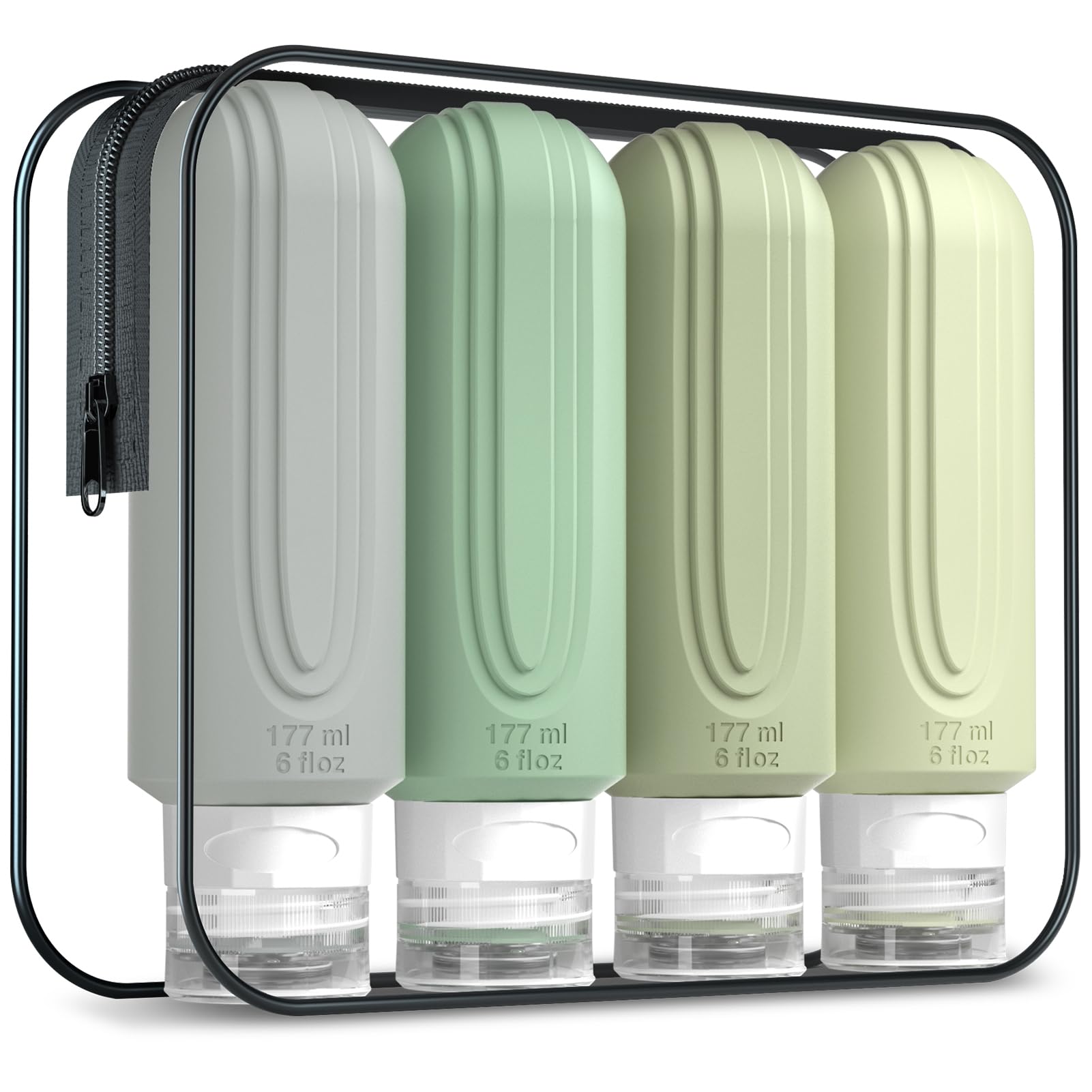 Travel Bottles for Toiletries, Large 6oz Oversize Containers, BPA Free Leak Proof Tubs Refillable Liquid Travel Accessories with Toiletry Bag for Cometic Shampoo and Lotion Soap (4 Pack)