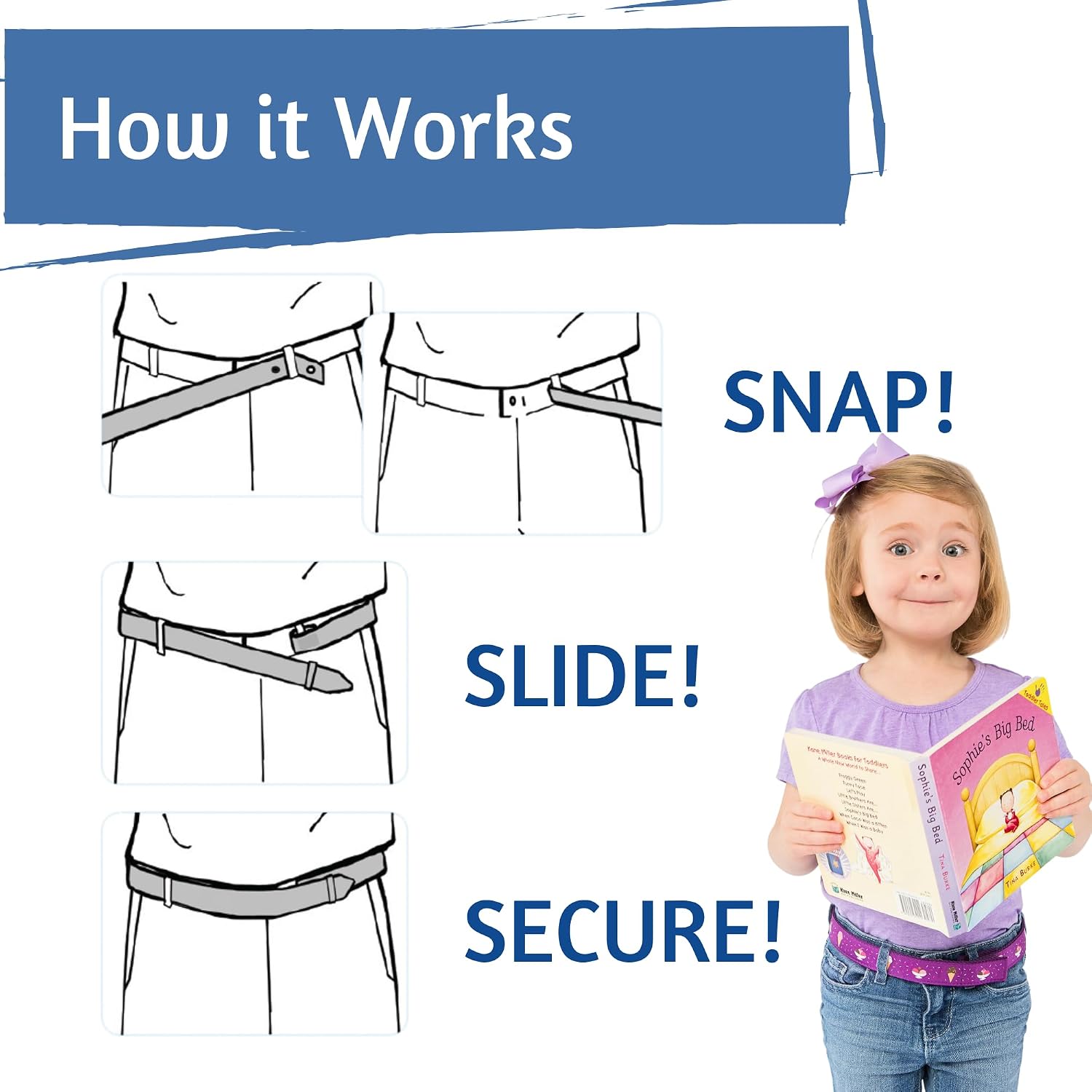 Myself Belts Kids One Hand Belt Ages 2–12 | Genuine Leather Design | Adjustable Hook & Loop Closure with Decorative Buckle