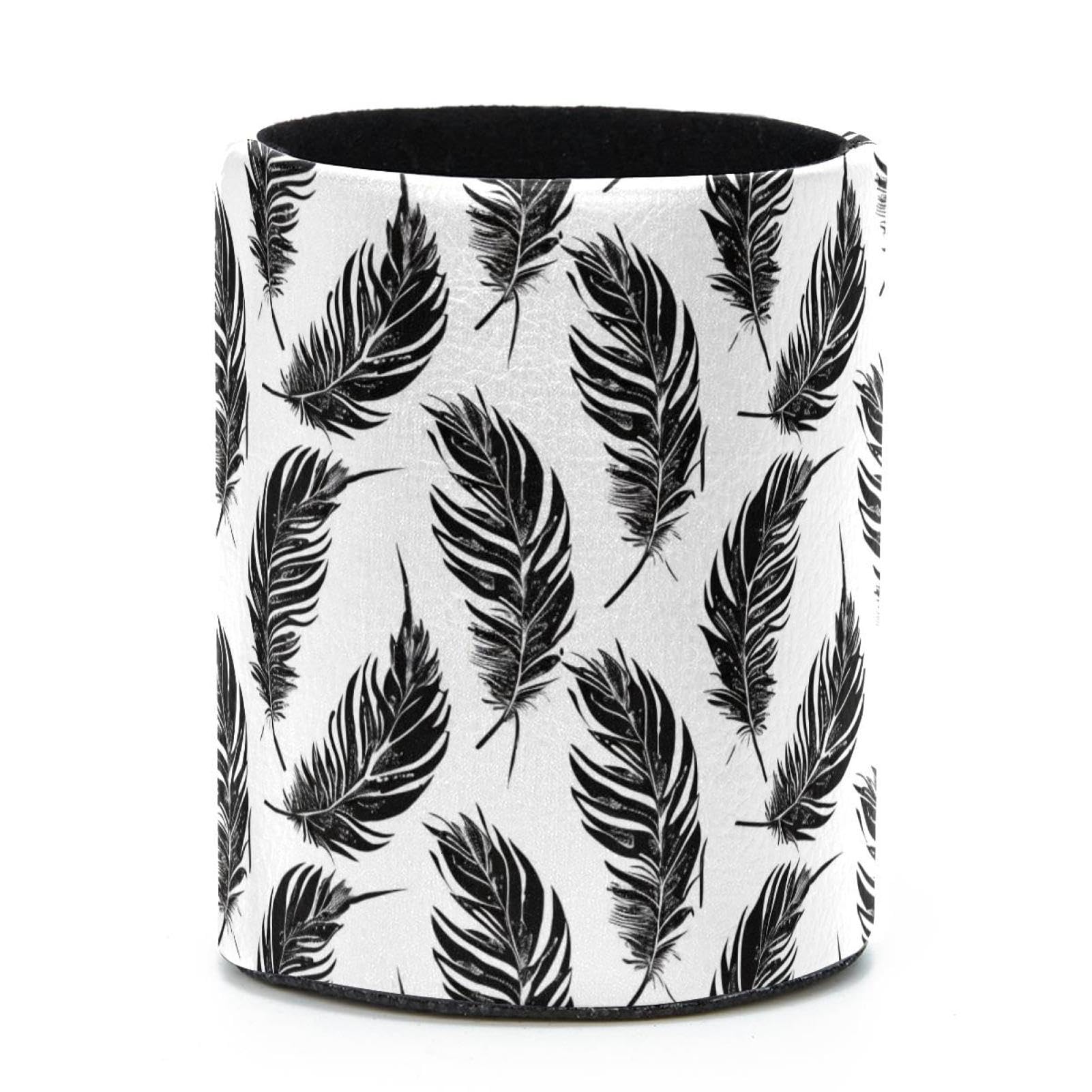 VAPOKF Round Pencil Holders for Desk, Black Feather Pen Holders Pen Pot Makeup Brushes Storage Desktop Stationery Supplies Organiser for Home Office